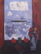 Marsden Hartley Summer,Sea,Window,Red Curtain oil on canvas